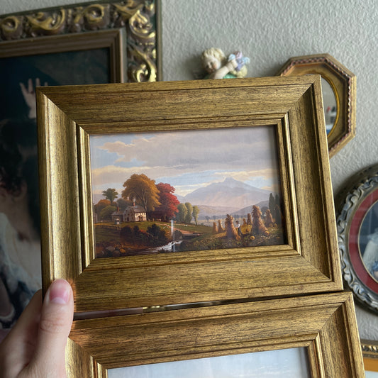 Gold tone Fall scenery landscape set of 2 Framed Prints gallery wall