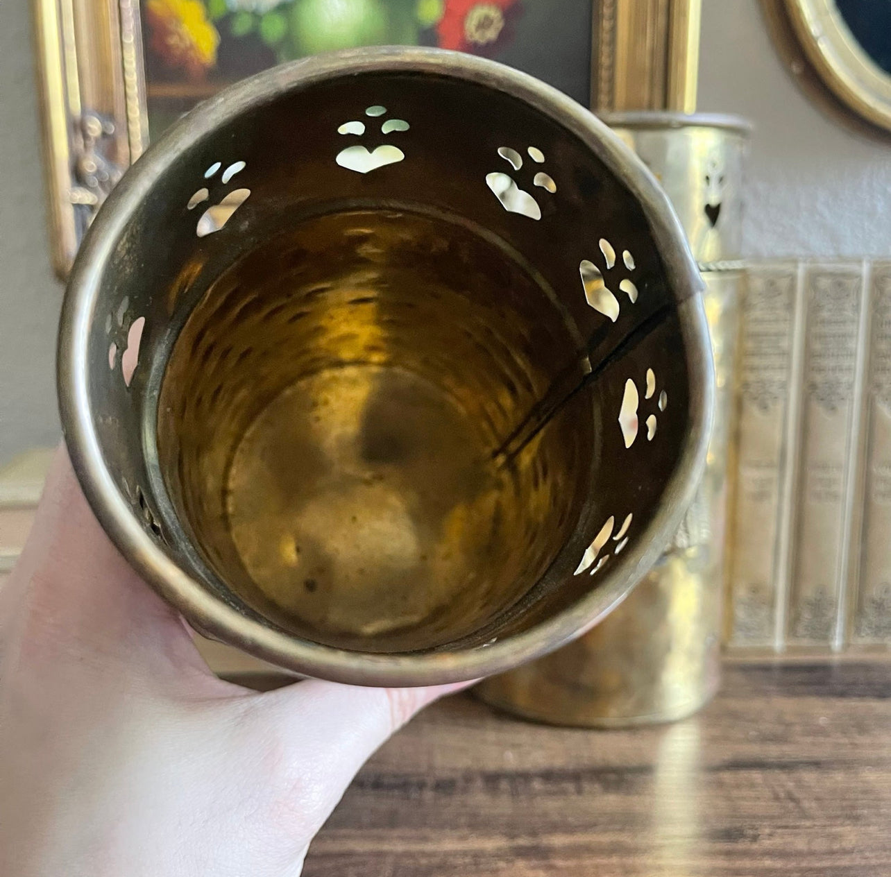 Vintage brass tin tassle canister set