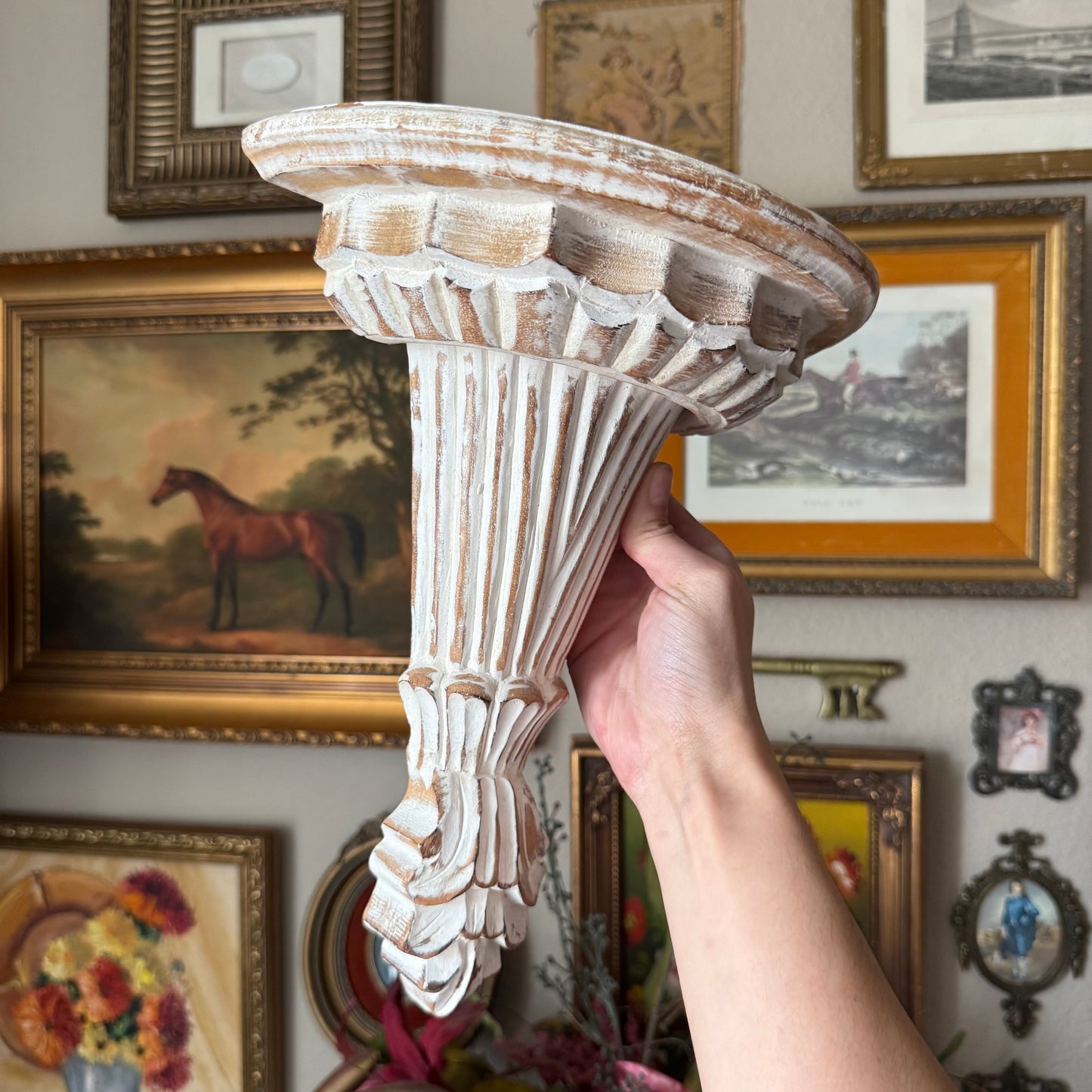 Vintage wood carved wall scone