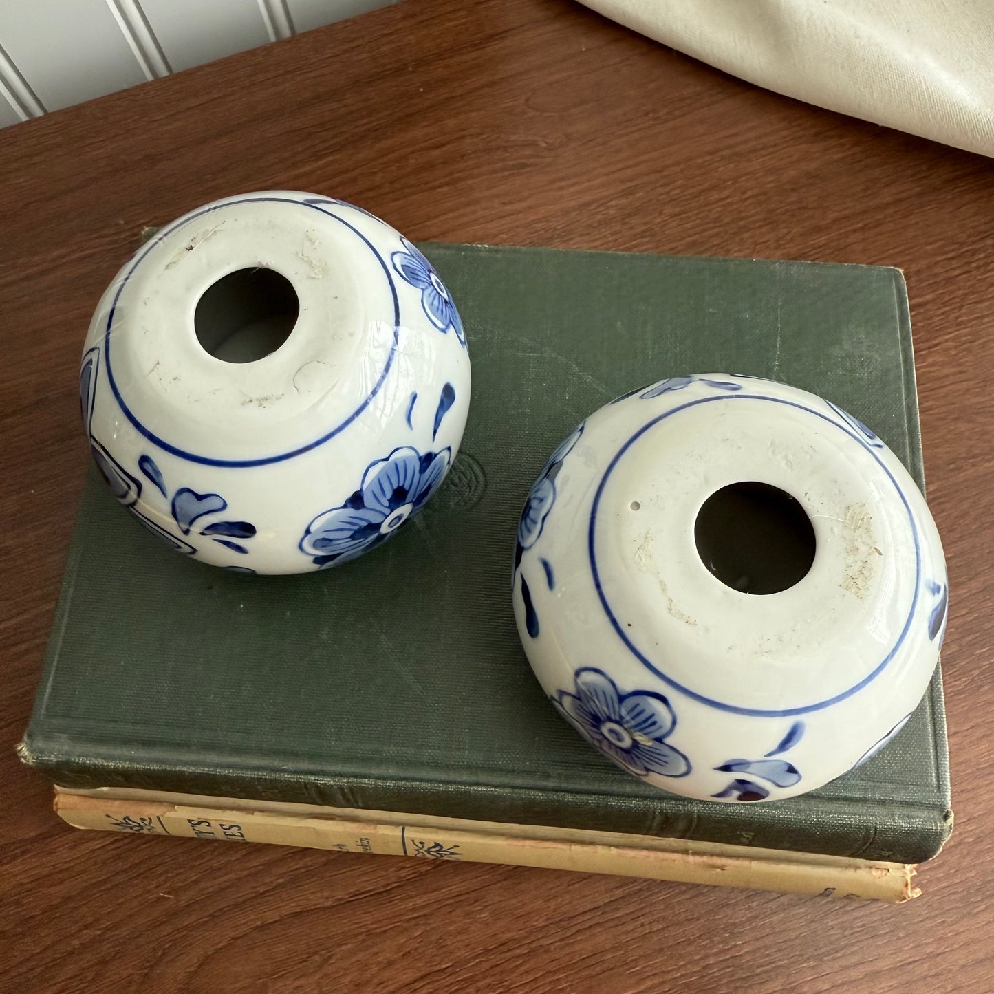 Set Of 2 Tea Light Candle Holders Blue And White Floral