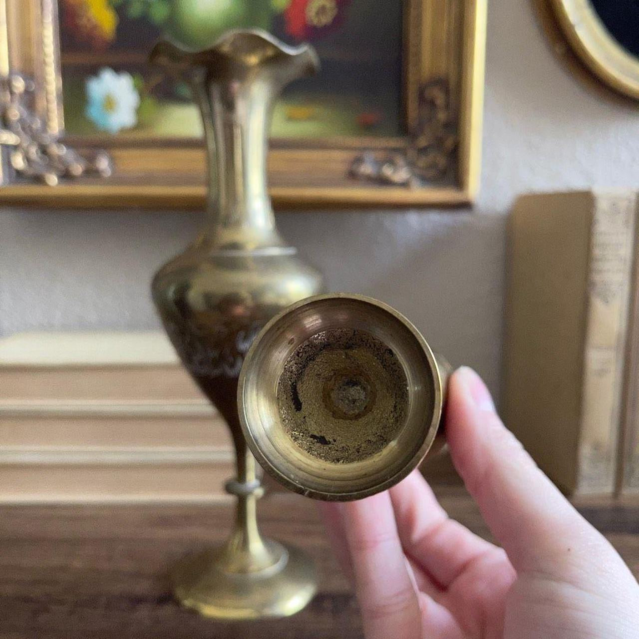 Vintage Brass Floral Vase Etched Ornate Design