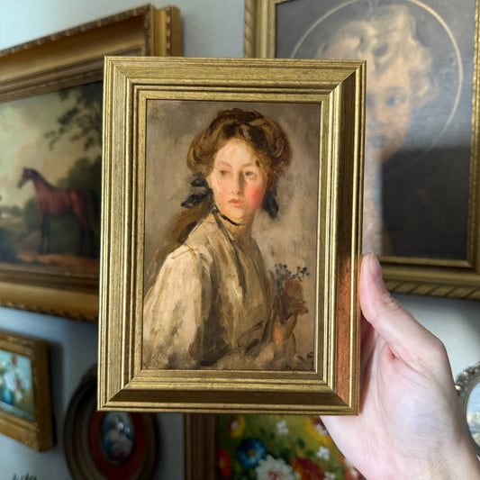 Vintage Inspired Lady with hair bow Portrait painting art Print Gallery wall