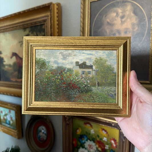 Vintage Style House and Rose garden Landscape Art Print in Gold Frame Gallery wall