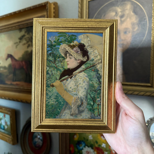 Vintage Style Jeanne Woman With and Umbrella Art Print in Gold Frame Gallery Wall