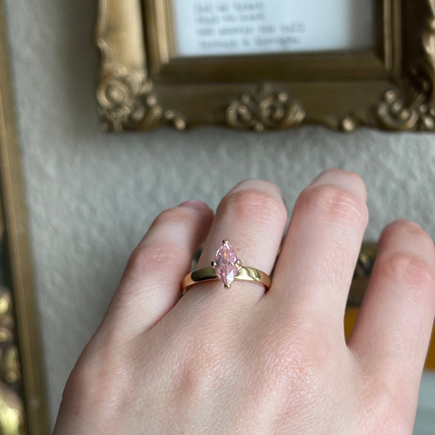 Vintage Gold Tone Pink Rhinestone Ring