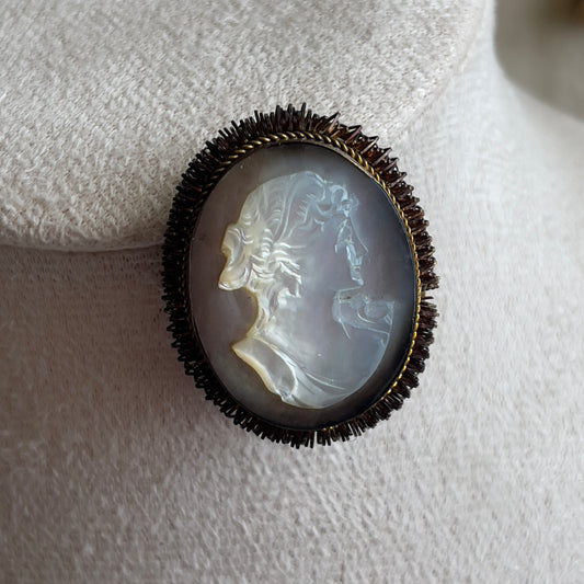 Vintage antique silver Mother of Pearl Carved Cameo brooch & pendant