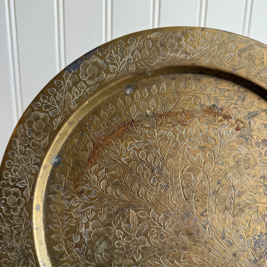 Vintage etched Solid Brass made in India plate
