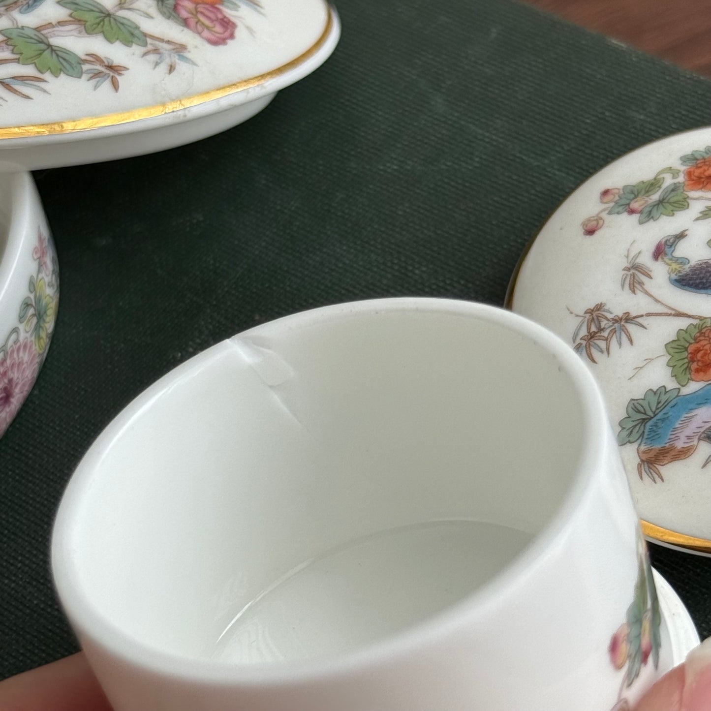 Vintage Wedgwood Kutani Crane Flowers Fine Bone China trinket box set