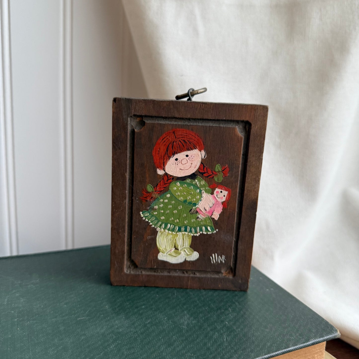 Vintage Hand painted girl on wooden piece