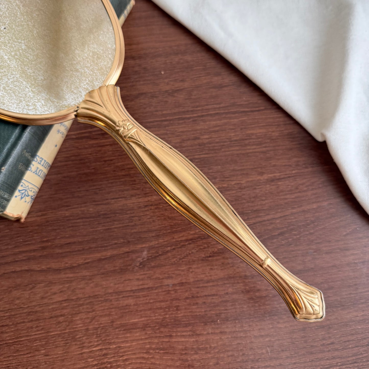 Vintage Gold and Blue lace hand mirror