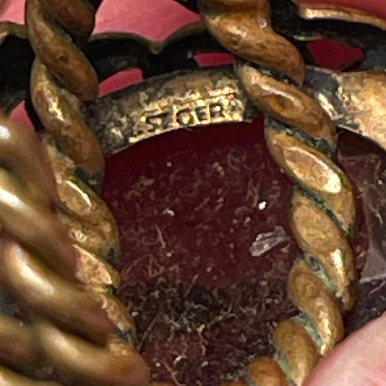 Vintage West Germany art glass Smoky topaz gemstone metal ring Adjust Regency Victorian Revival