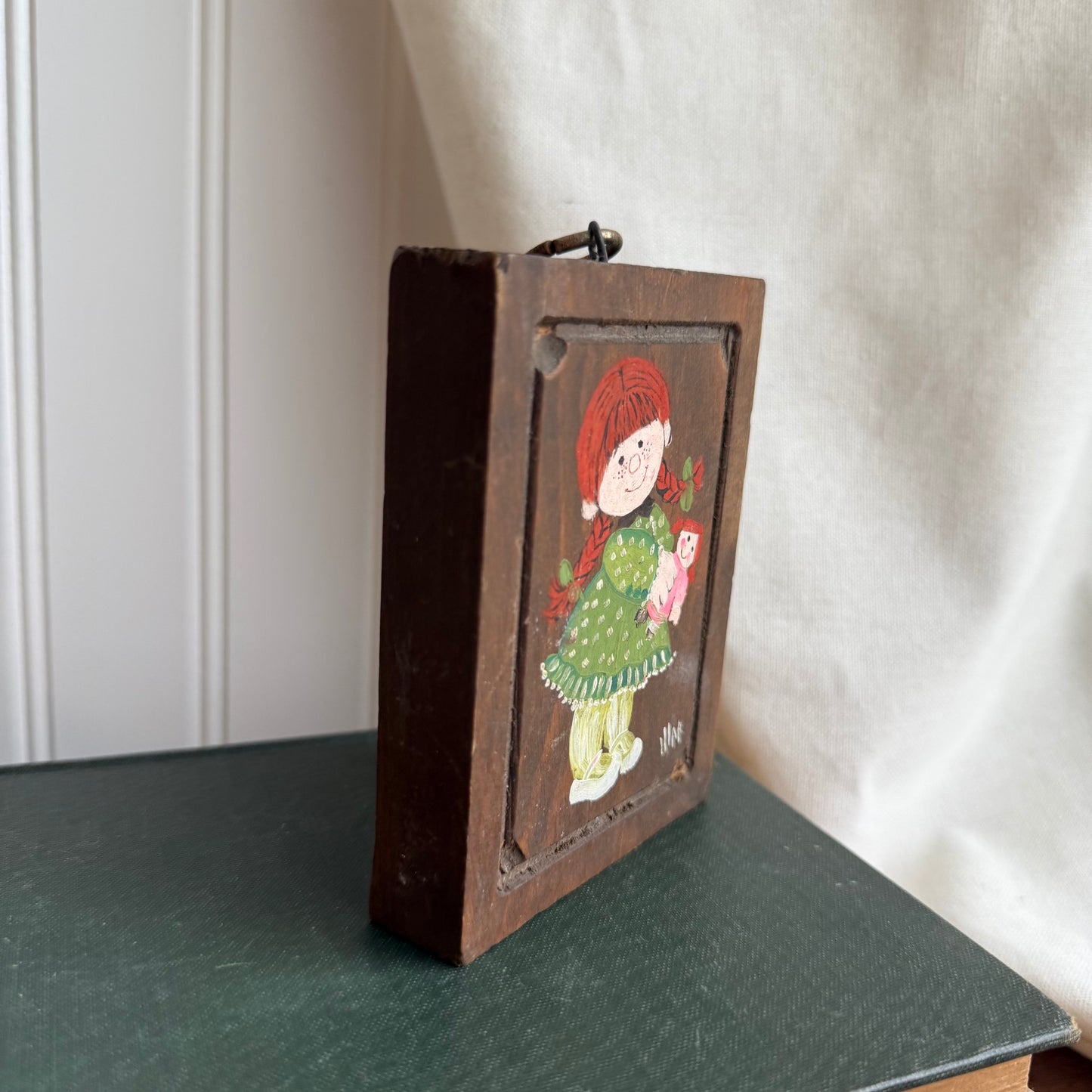 Vintage Hand painted girl on wooden piece