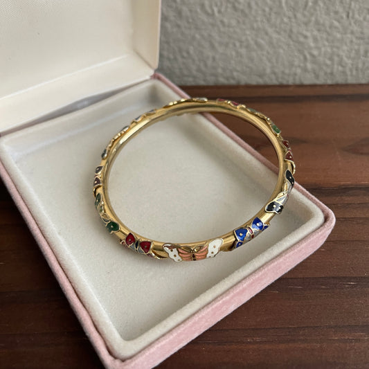 Vintage Multicolored Cloisonné Enamel Butterfly Bangle Bracelet