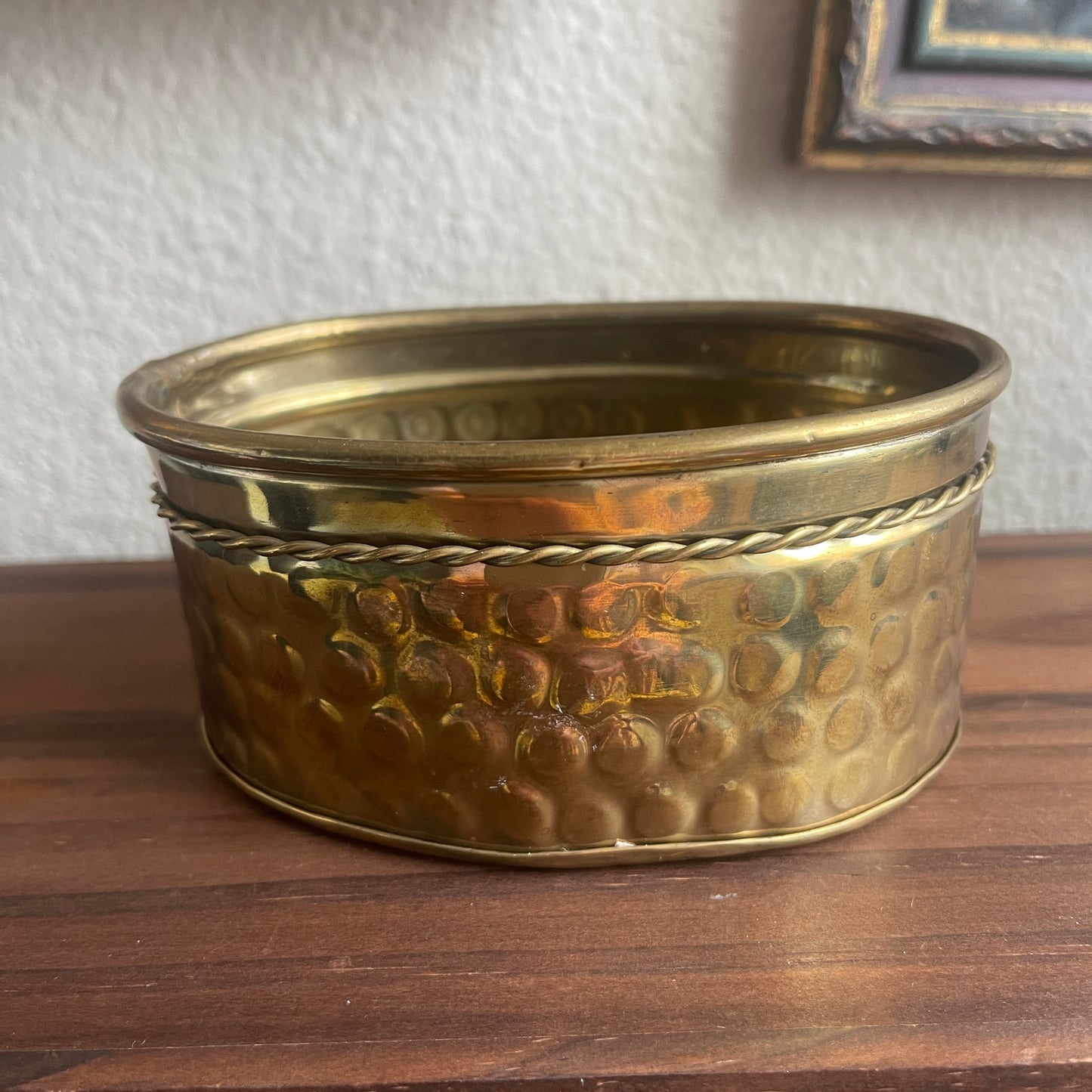 Vintage small Brass Planter with Brass Rope & Tassels details