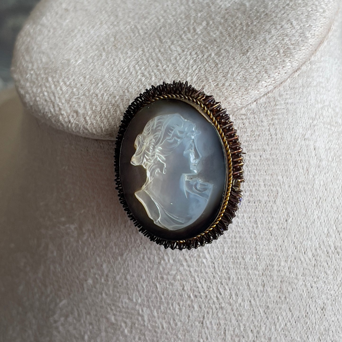 Vintage antique silver Mother of Pearl Carved Cameo brooch & pendant