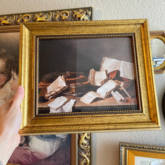 Vintage Inspired stack of vintage books art Print framed Gallery Wall