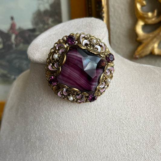 Vintage West Germany Purple glass Amethyst color Brooch