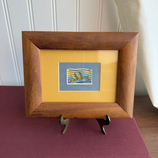 Vintage Framed 1984 Boat Stamp