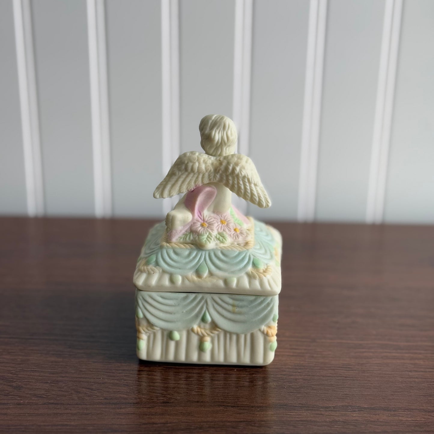 Vintage colorful Cherub Angel trinket Box