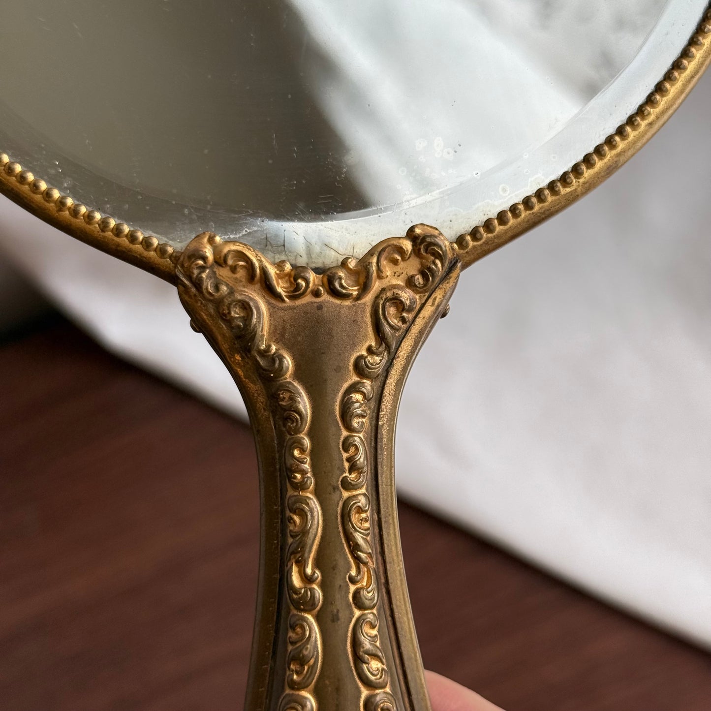 Vintage Gold tone with yellow flowers Hand Mirror and Brush set
