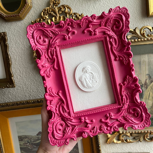 Hot Pink baroque frame with plaster intaglio art piece