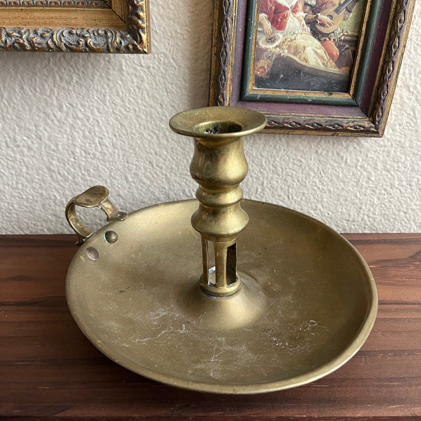 Vintage Brass Chamberstick Candlestick & Drip Pan