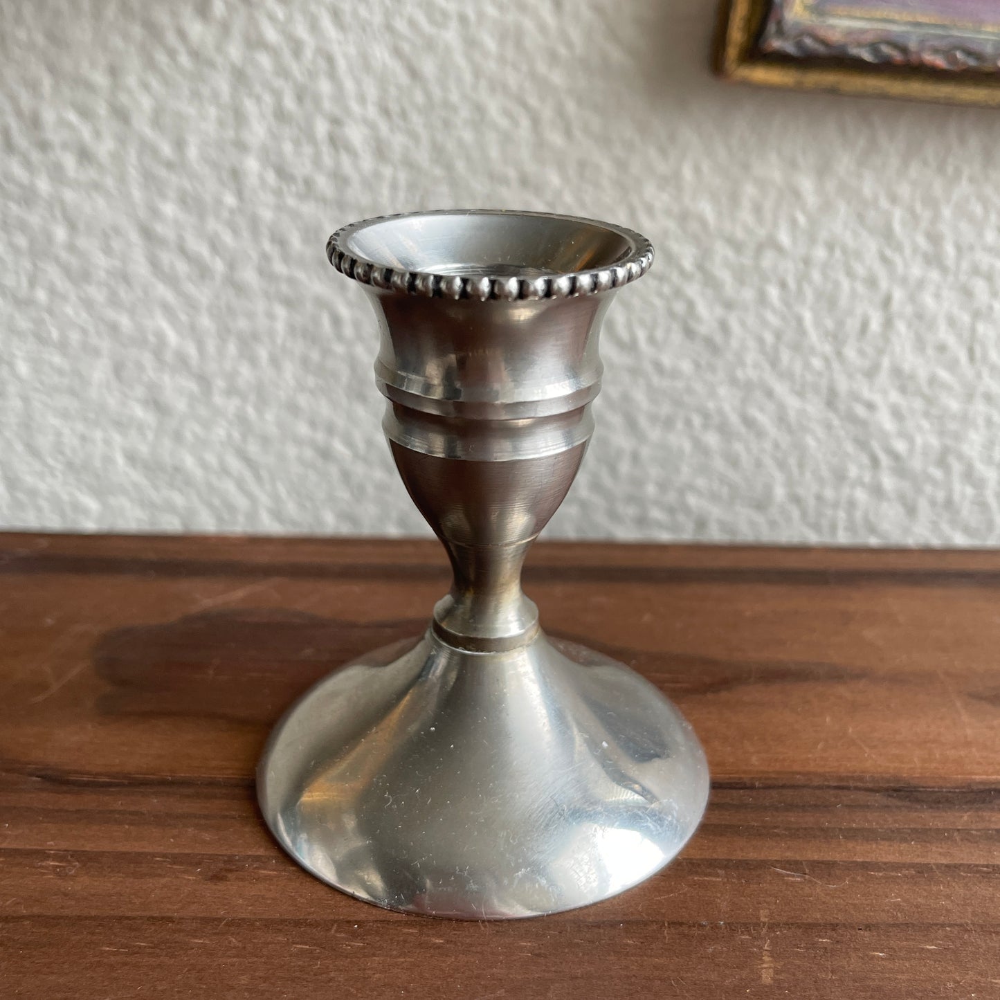 Mini silver tone candle holder