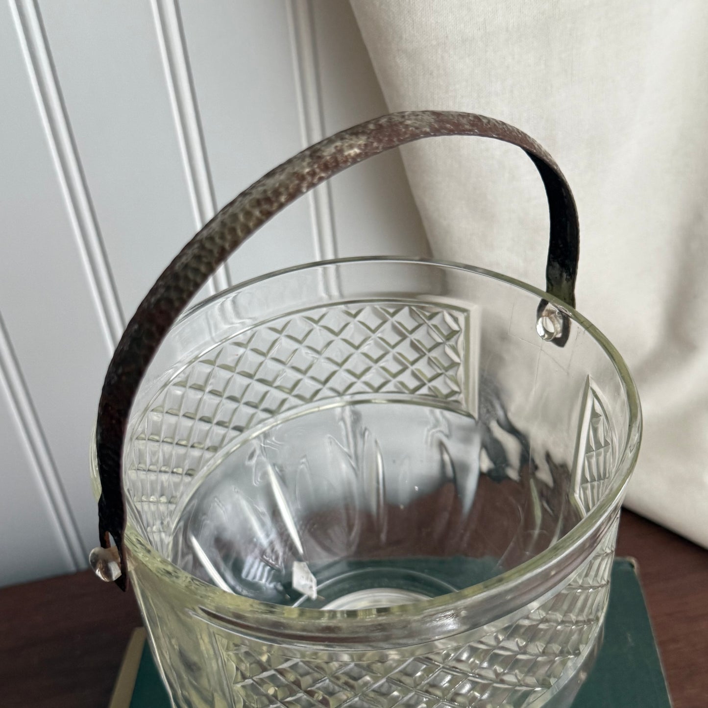Vintage Diamond Pattern MCM Pressed Ice Bucket