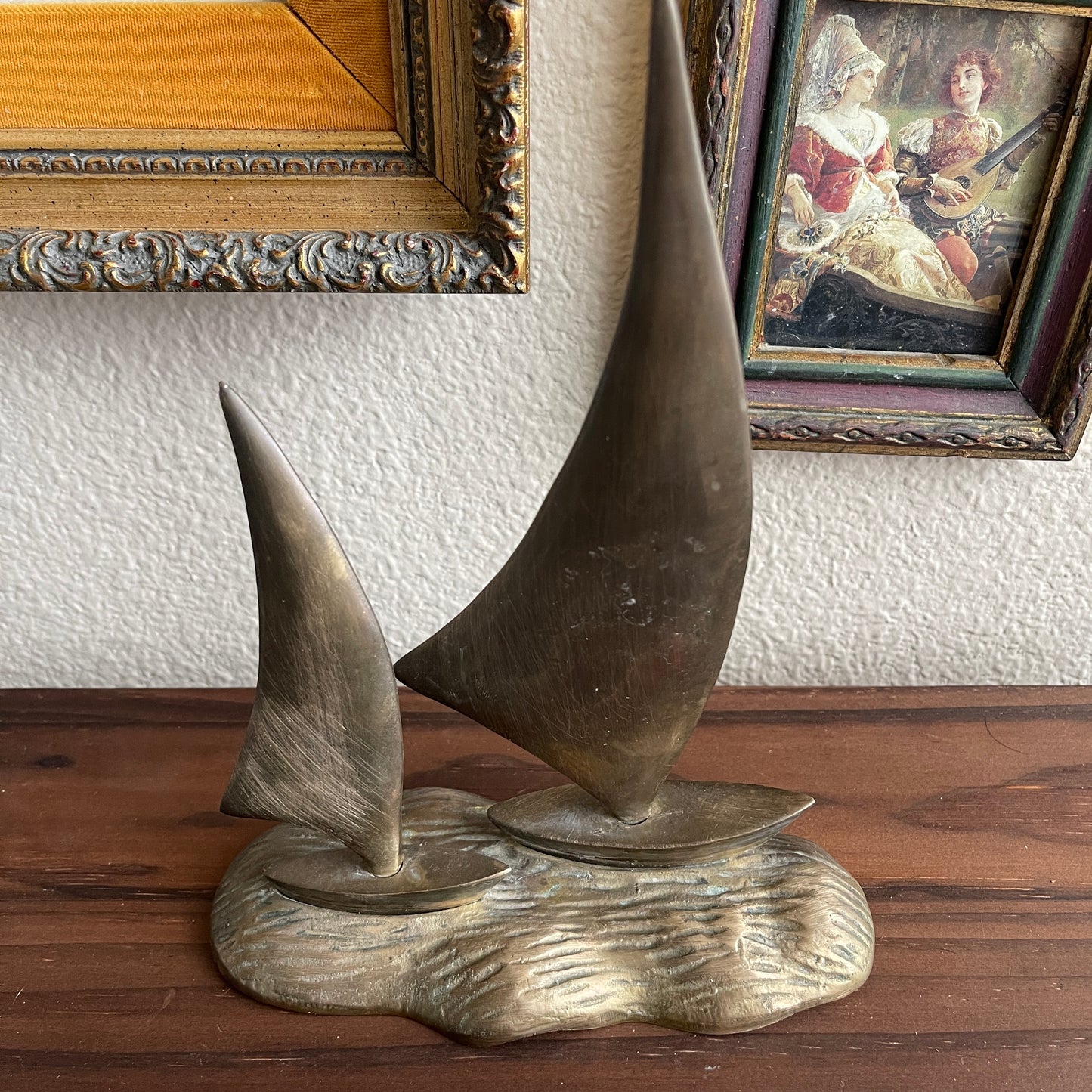 Vintage Brass Sailboats in Water sculpture