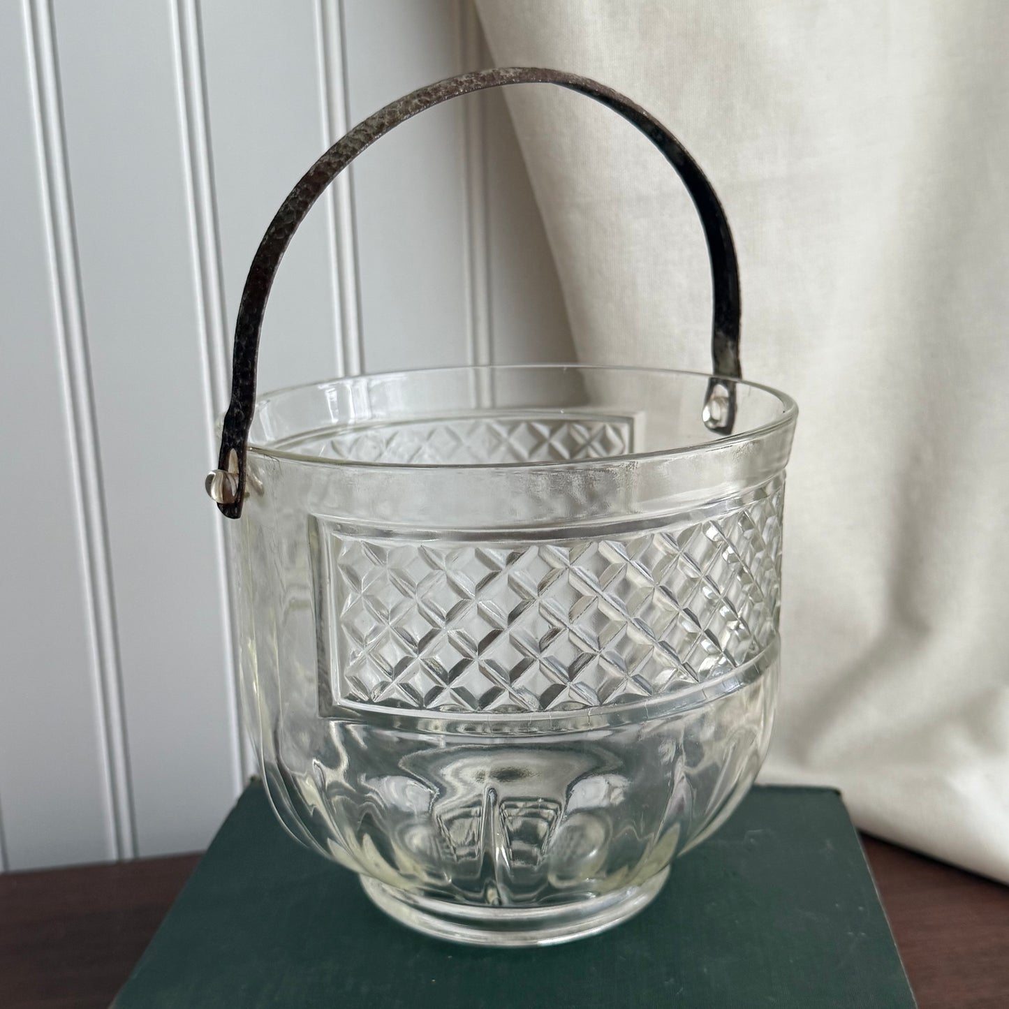 Vintage Diamond Pattern MCM Pressed Ice Bucket