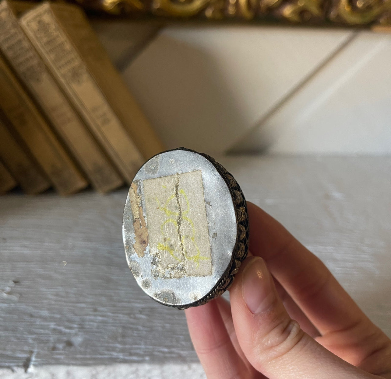 Etruscan Style Small Trinket Box with Blown Glass Cabochons