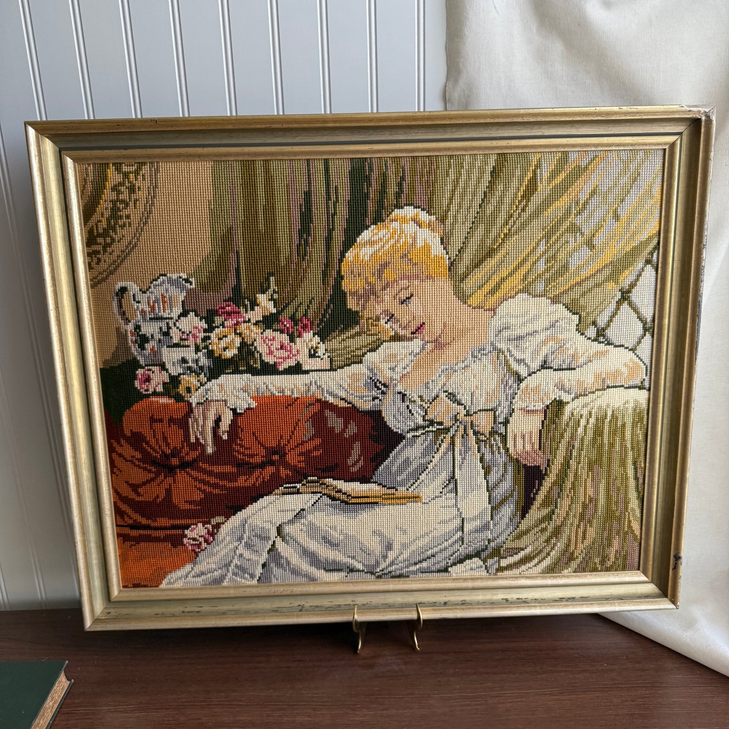 Vintage needlepoint Lady Framed