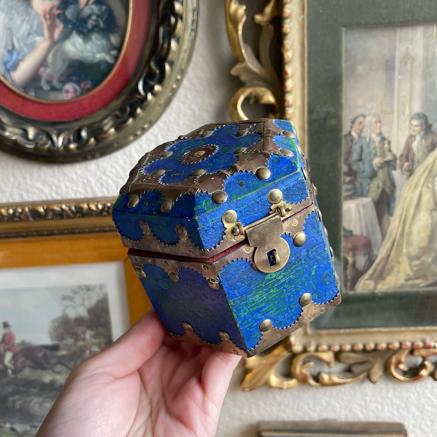 Vintage wooden box with brass metal details
