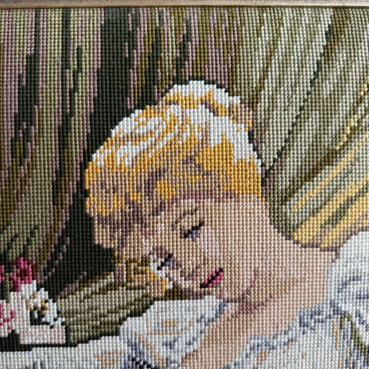 Vintage needlepoint Lady Framed