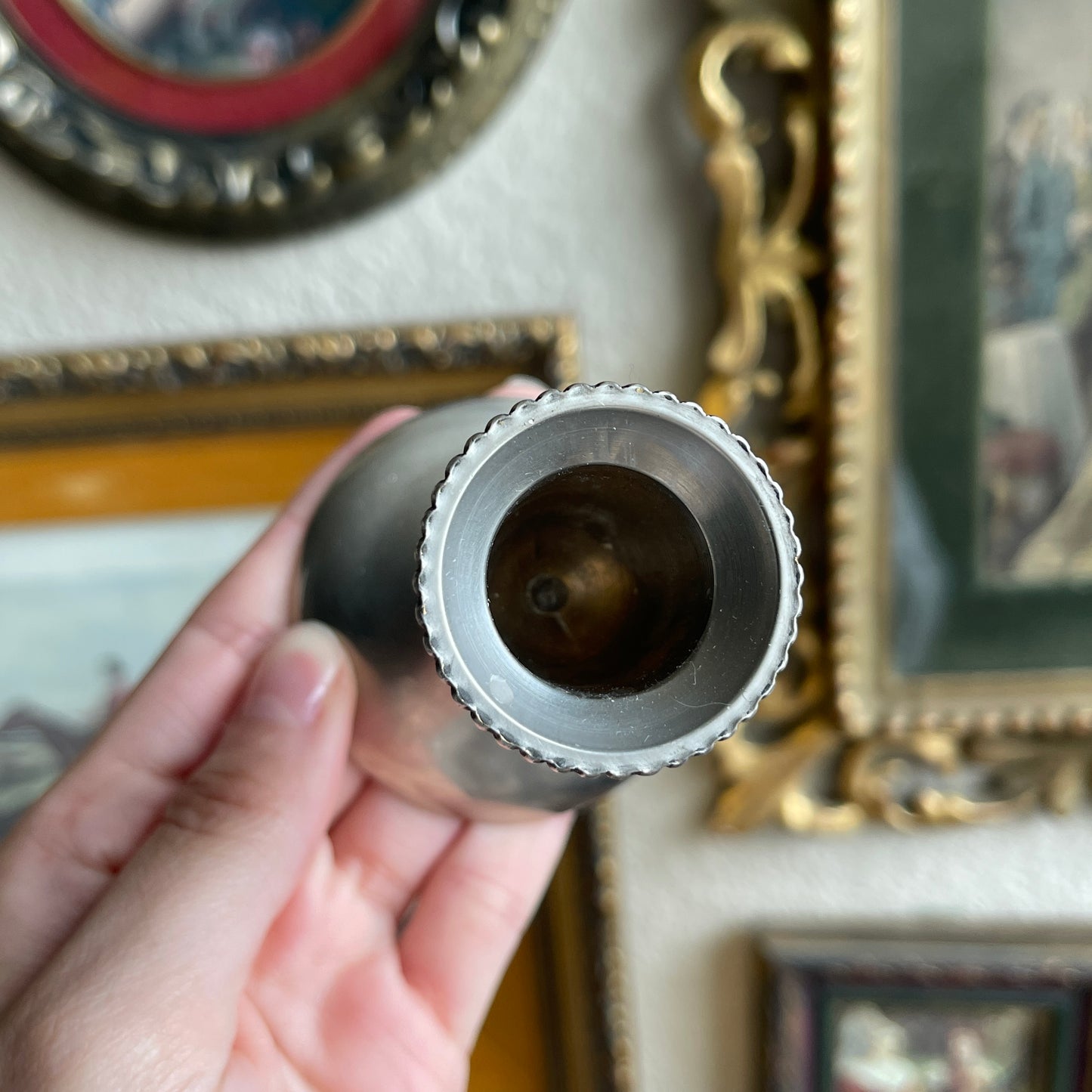 Mini silver tone candle holder