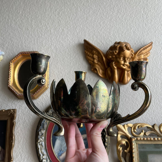 Silver Lotus Flower Candle Holder Centerpiece