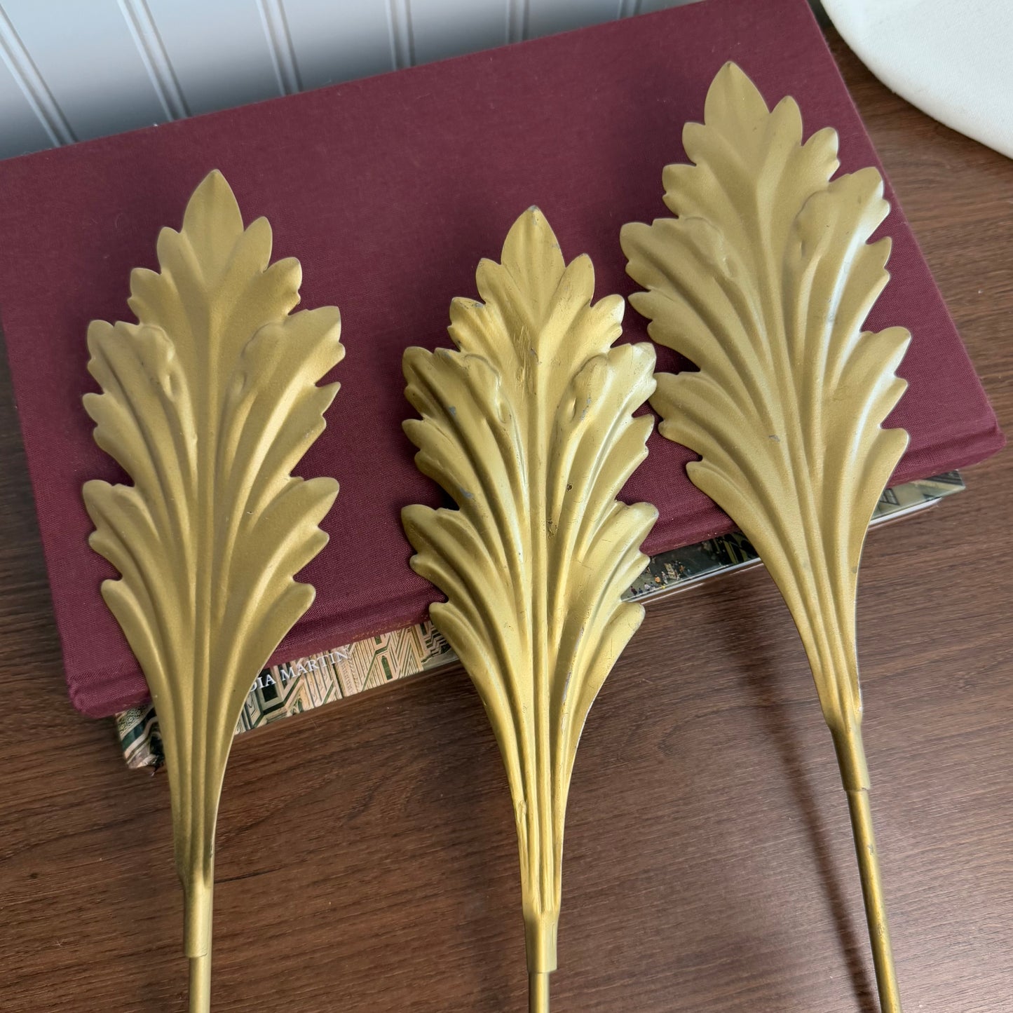 Vintage Brass Metal Candle Stick Sconce Leaf Design set