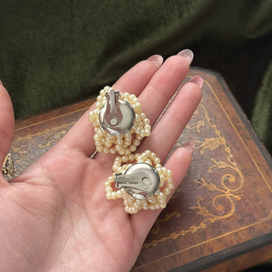 Vintage Faux Pearl Flower Clip on Earrings