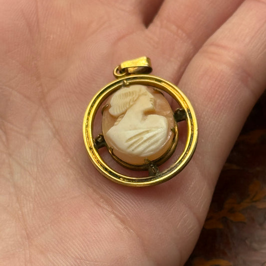 Vintage Brass Carved Shell Cameo Pendant