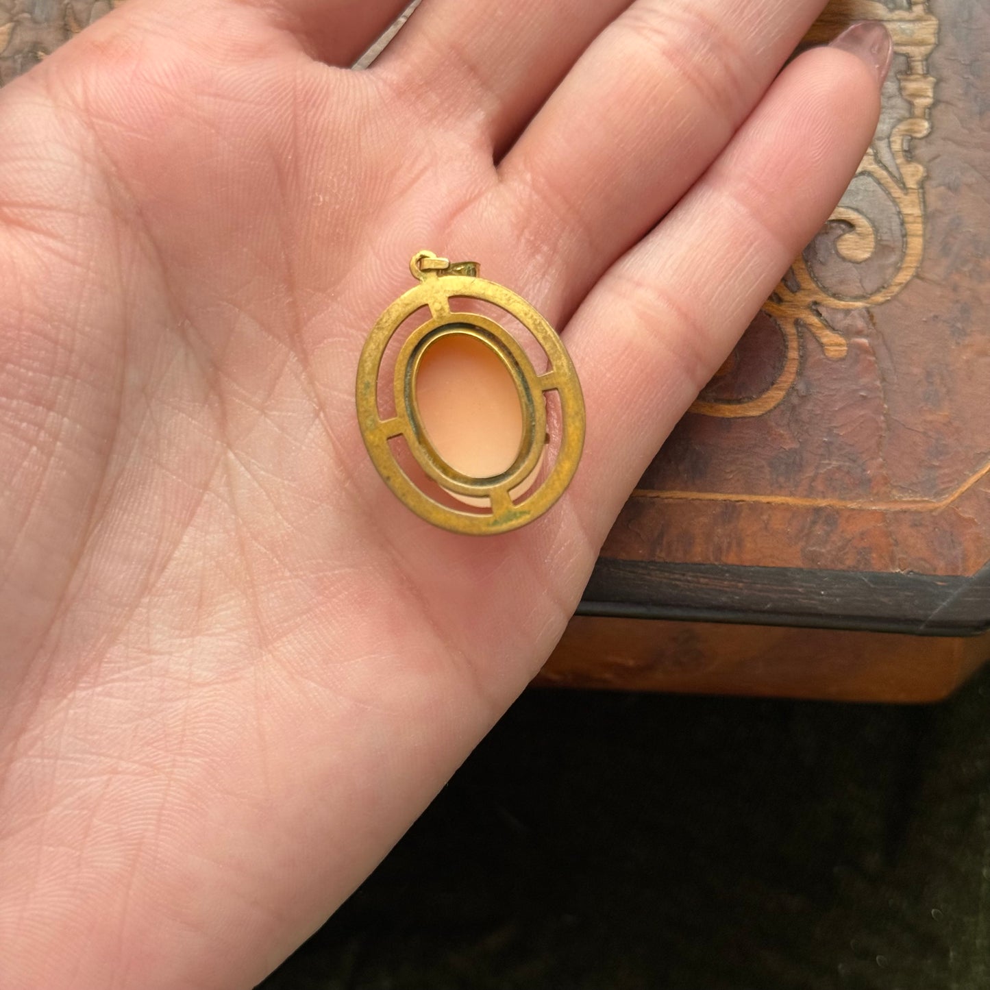 Vintage Brass Carved Shell Cameo Pendant