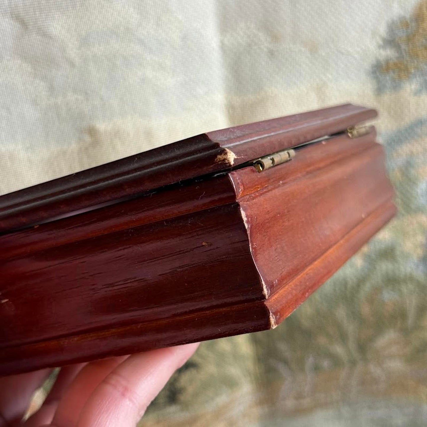Vintage Wooden Jewelry Box with Heart Shaped Glass Window