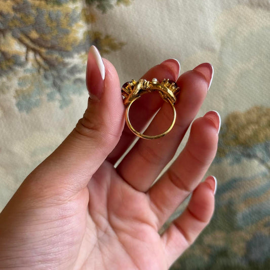 Vintage Ruby Red double Rhinestone Ring