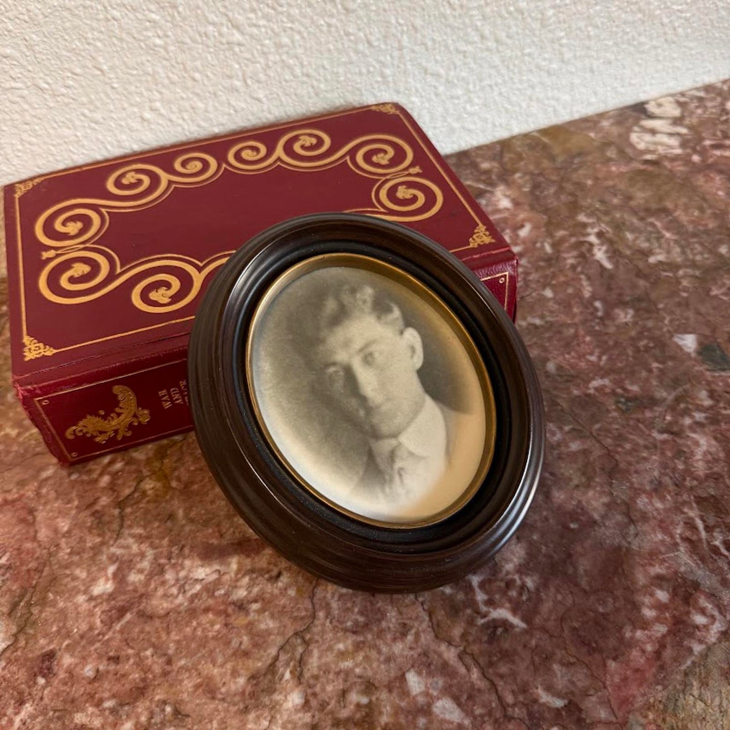 Vintage Oval Wooden Frame with Photo of a Man