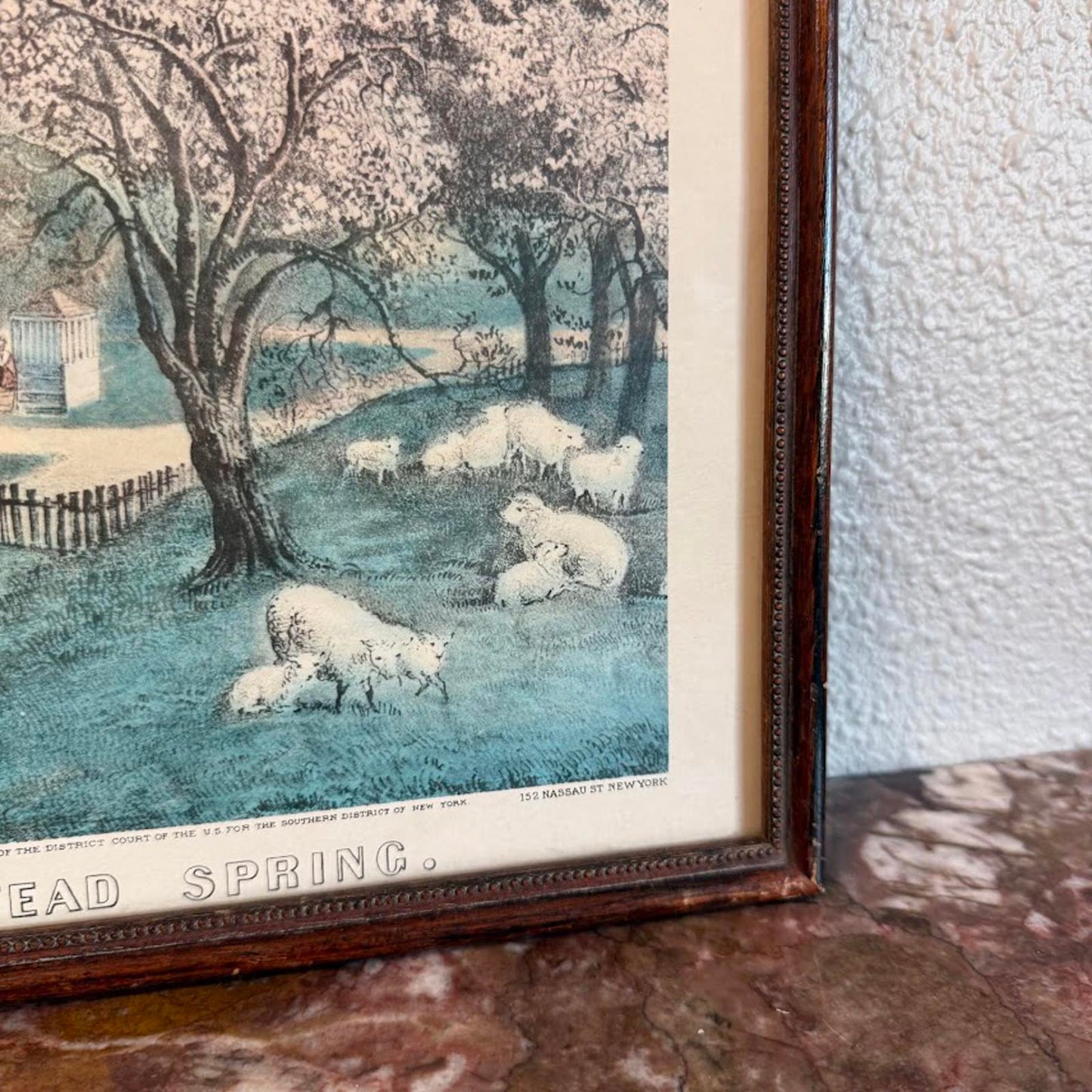 Vintage Wooden Framed Print Titled "American Homestead Spring"