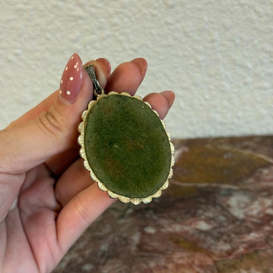 Vintage Oval Pendant with Preserved Flowers