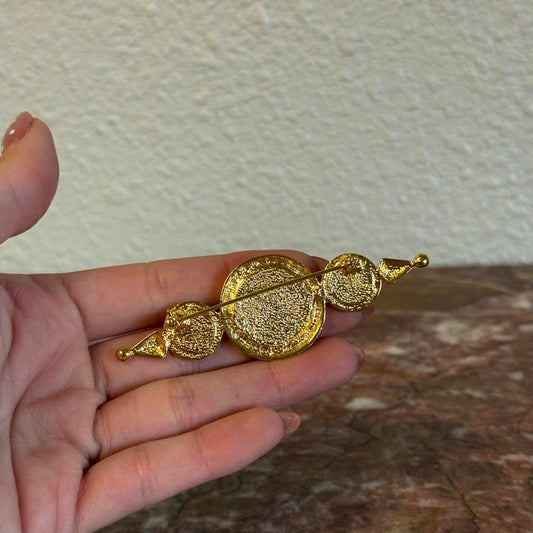 Gold Tone and Green Cameo Brooch Pin