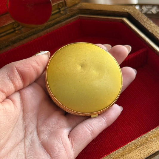 Vintage Round Compact Floral Guilloche Enamel Vanity Powder Compact Mirror