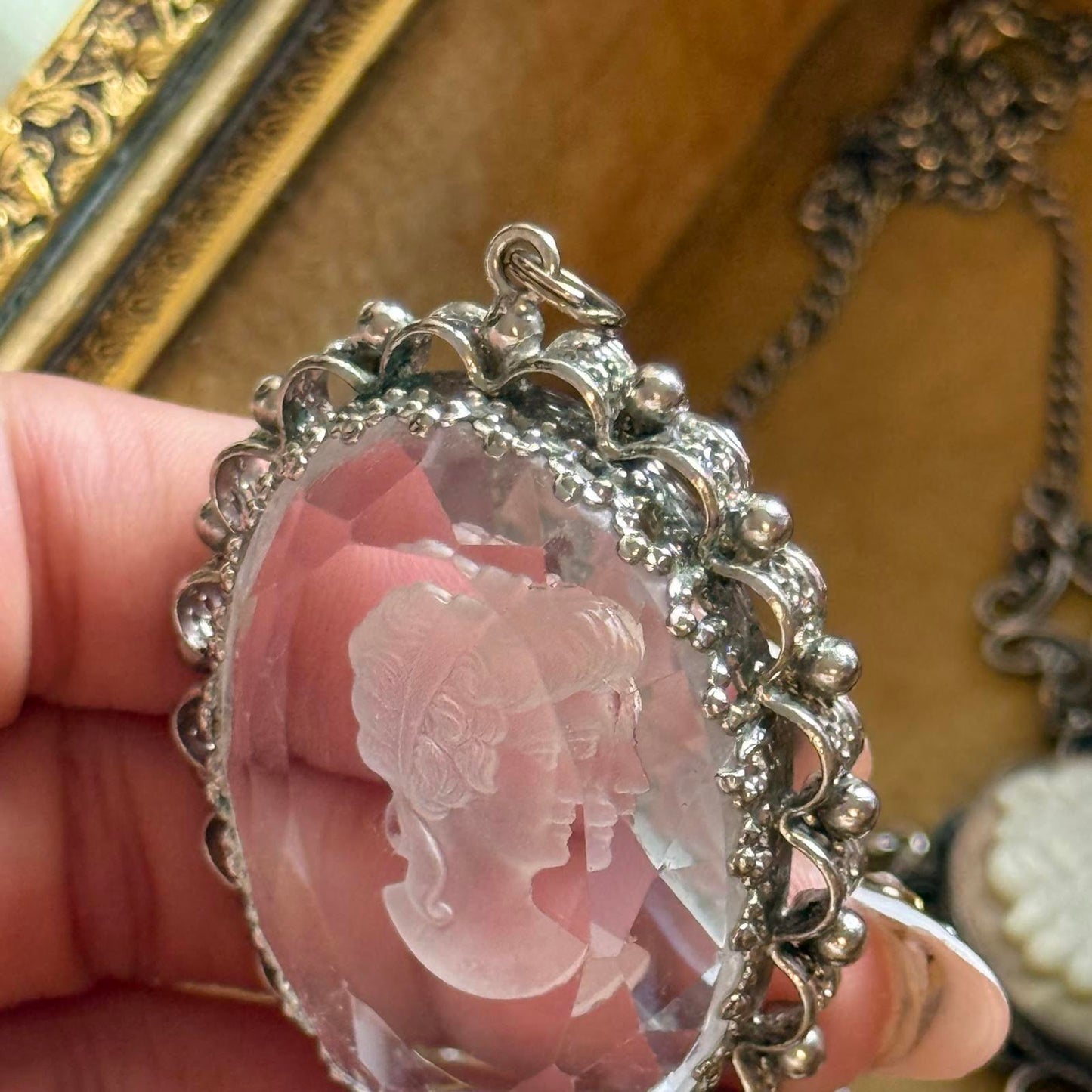 Vintage Reversed Carved Glass Cameo Pendant