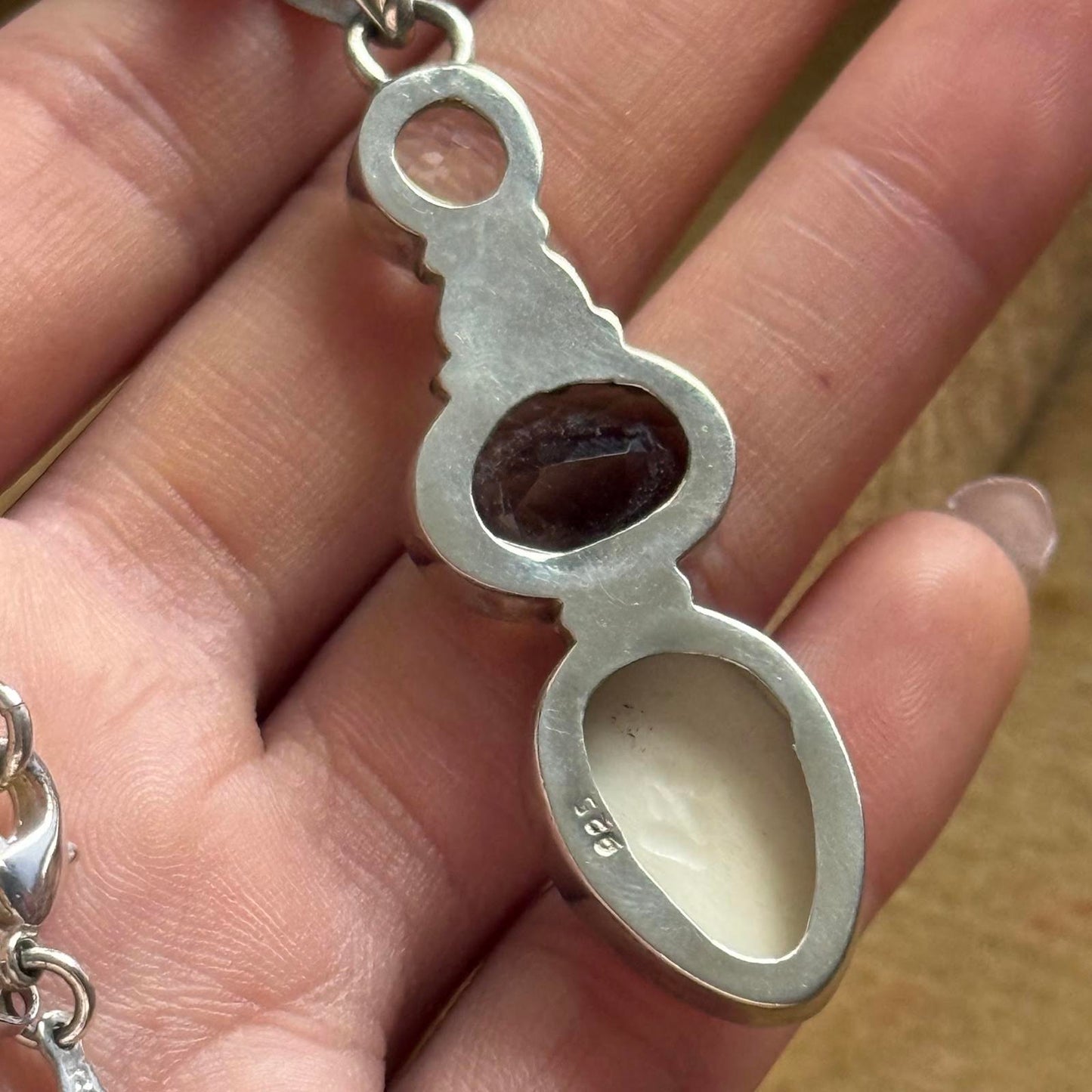 Sterling Silver Carved Shell Face Pendant Necklace