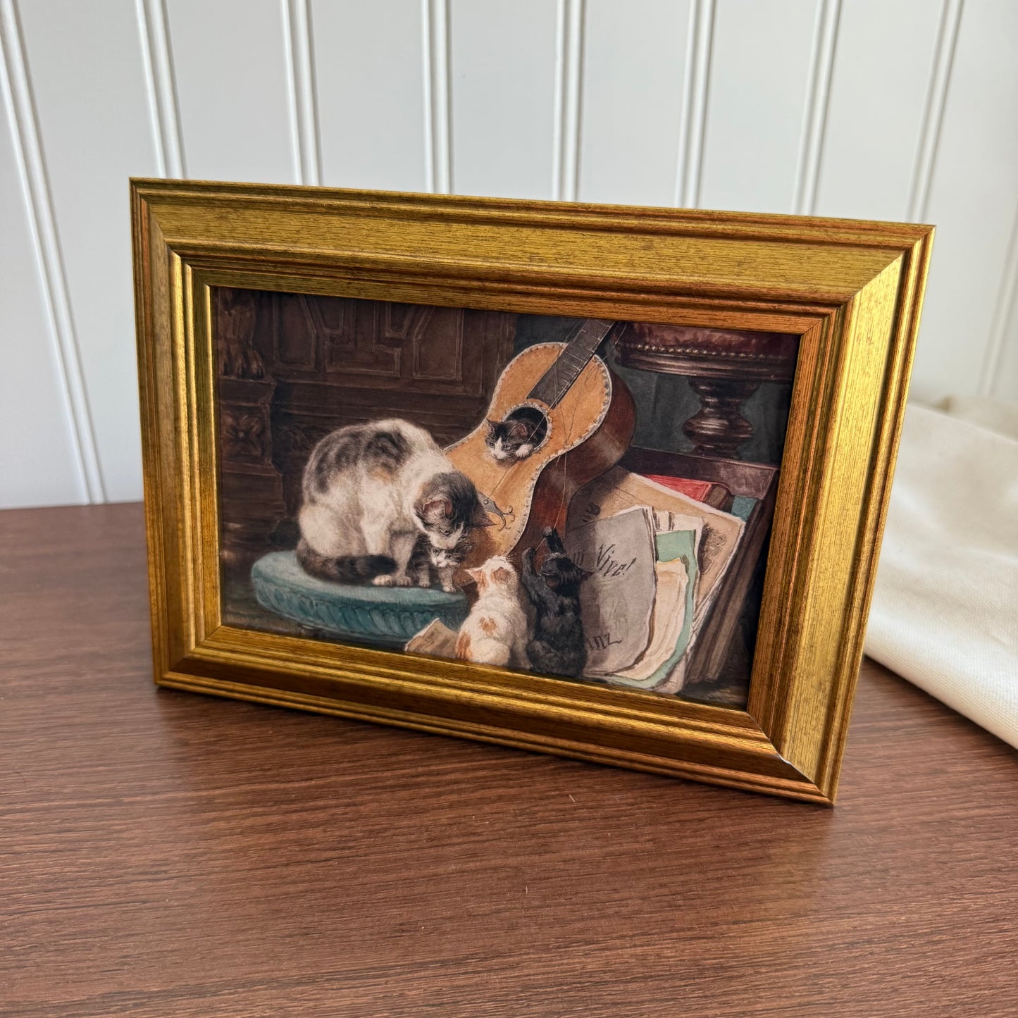 Vintage Style kitties & Guitar painting art print gallery wall